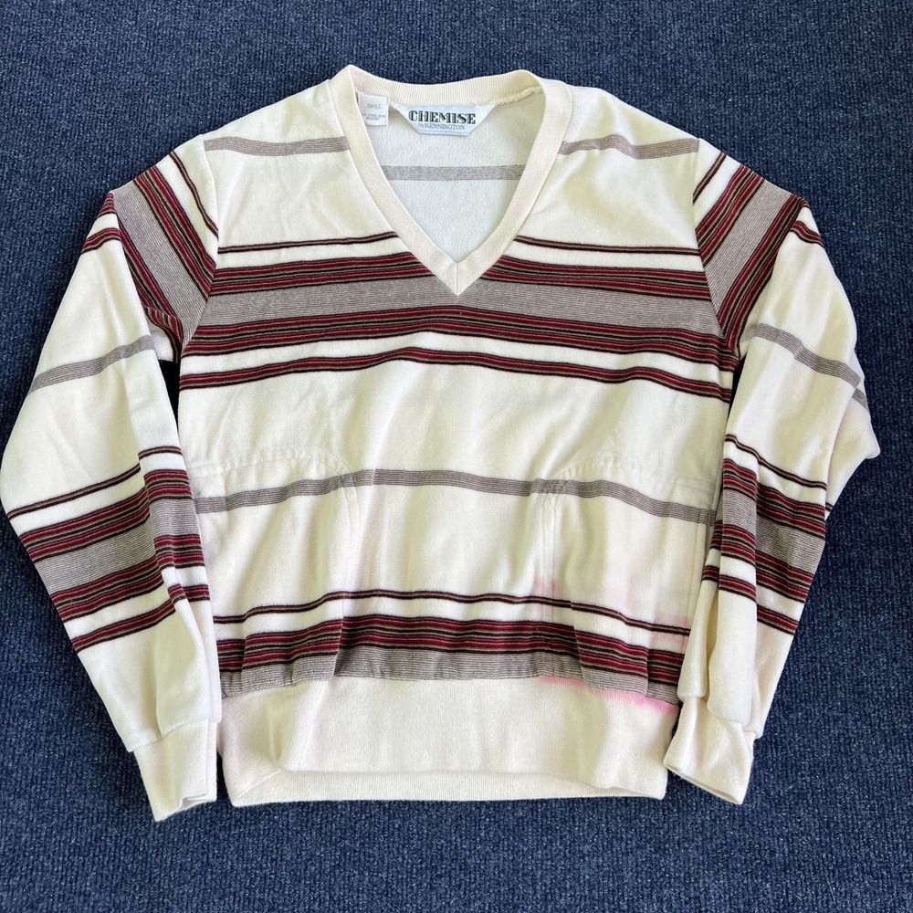 Vintage Chemise By Kennington Sweater Mens‎ Small Cream Stripe V Neck Retro 70s